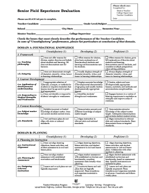Senior Field Experience Evaluation Form