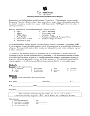 Directory Information Restriction Release Request