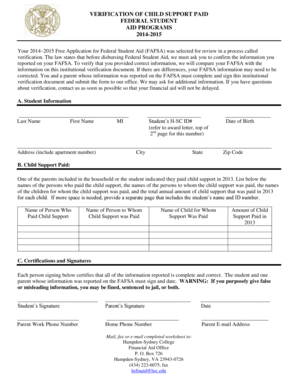 Verification of Child Support Paid for FAFSA