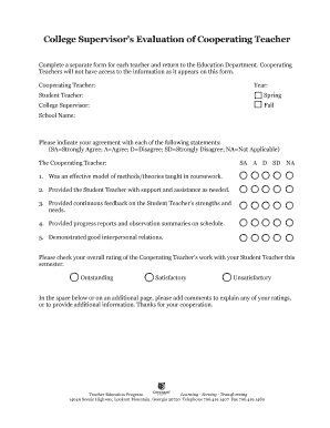 College Supervisor's Evaluation of Cooperating Teacher