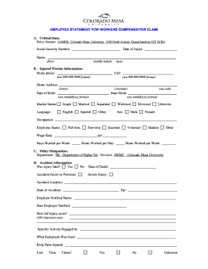 Employee Statement for Workers Compensation Claim