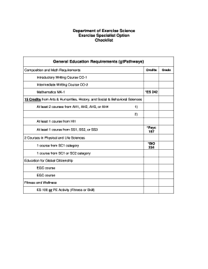 Exercise Specialist Degree Checklist