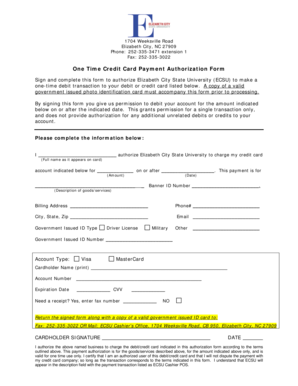 One Time Credit Card Payment Authorization Form