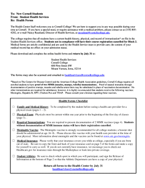 Cornell College Student Health Forms