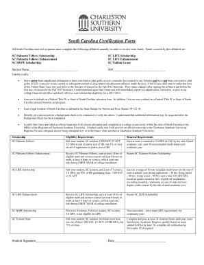 South Carolina Scholarship Certification Form