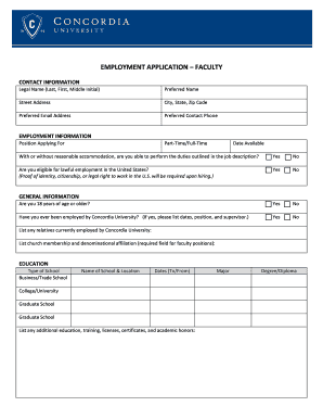 Employment Application Faculty