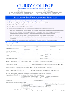 Curry College Undergraduate Application Form