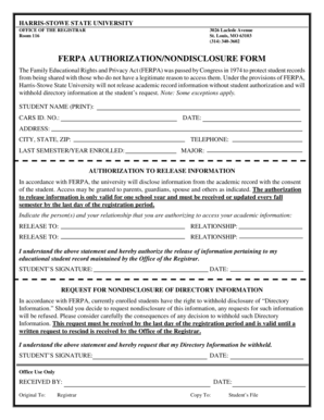 FERPA Authorization/NonDisclosure Form
