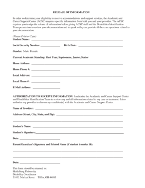 Release of Information for Disability Accommodations
