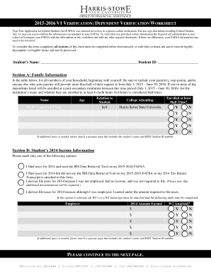 2015-2016 Dependent Verification Worksheet