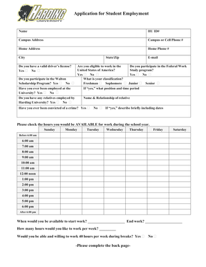 Harding University Student Employment Application