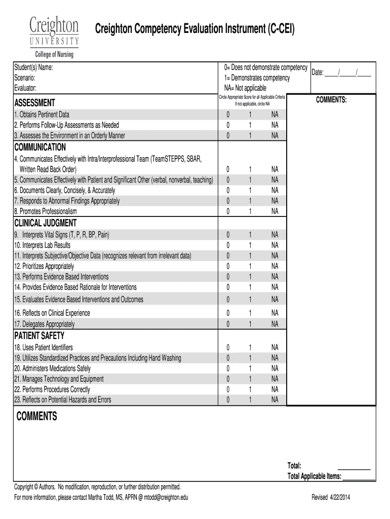 creighton competency evaluation instrument Preview on Page 1.