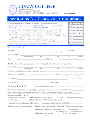 Curry College Undergraduate Admission Application