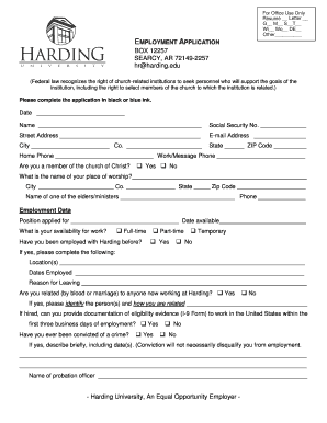 Harding University Employment Application