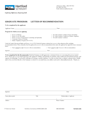 Graduate Program Letter of Recommendation