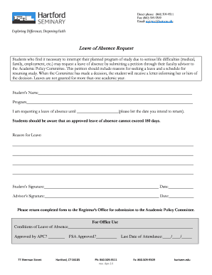 Leave of Absence Request - Hartford Seminary