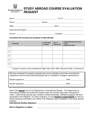 Study Abroad Course Evaluation Form