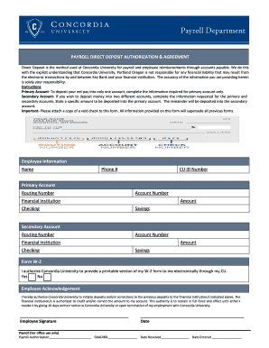 Payroll Direct Deposit Authorization Agreement
