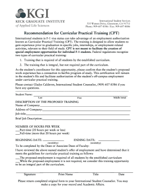 Recommendation for Curricular Practical Training (CPT)