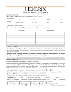 Hendrix College School Report Form
