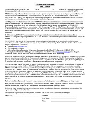 Virginia EDI Payment Agreement for Vendors