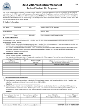 2014-2015 Verification Worksheet