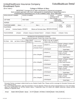UnitedHealthcare Student Dental Enrollment Form