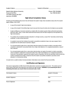 High School Completion Status Form
