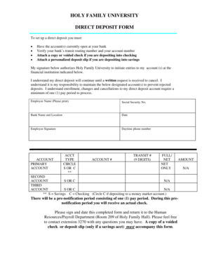 Holy Family University Direct Deposit Form