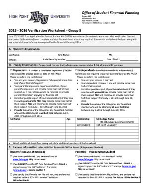 2015-2016 Verification Worksheet - Group 5