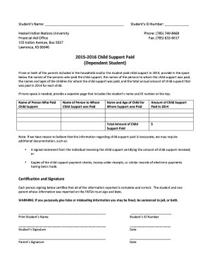 2015-2016 Child Support Paid Form