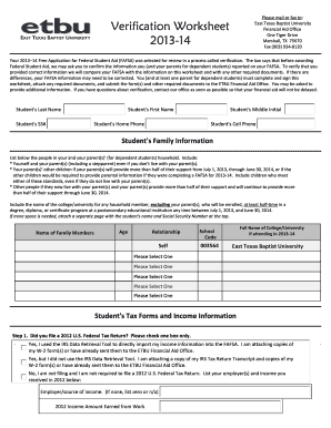 2013-14 Verification Worksheet