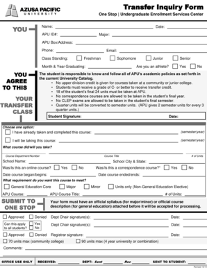 Transfer Credit Inquiry Form