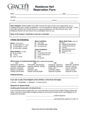 Residence Hall Reservation Form