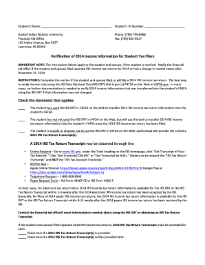 Verification of 2014 Income Information for Student Tax Filers