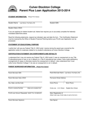 Parent Plus Loan Application