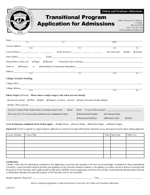 Hope International University Graduate Admissions Application
