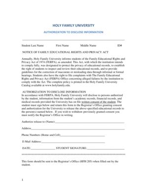 Holy Family University Authorization to Disclose Information