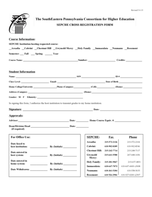 SEPCHE Cross Registration Form
