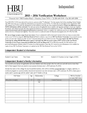 2015-2016 Verification Worksheet