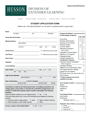 Husson University Student Application Form