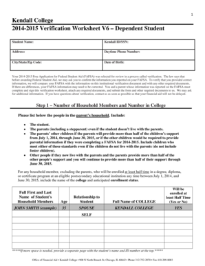 Kendall College Verification Worksheet