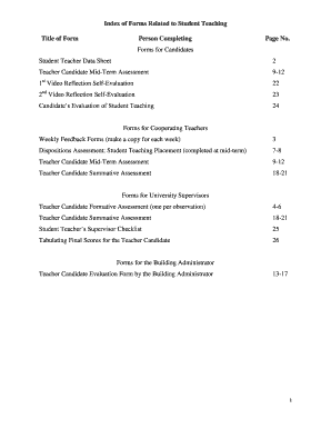 Student Teacher Data Sheet