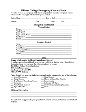 Hilbert College Emergency Contact Form