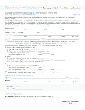 Certification of Immunization Form