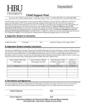 Child Support Verification Worksheet