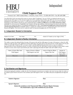 Child Support Verification Worksheet