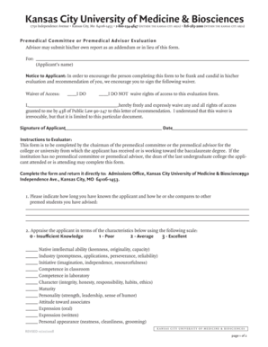 Premedical Committee Evaluation Form