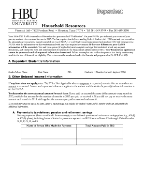 FAFSA Verification Worksheet