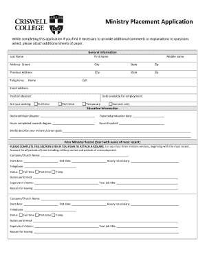 Ministry Placement Application